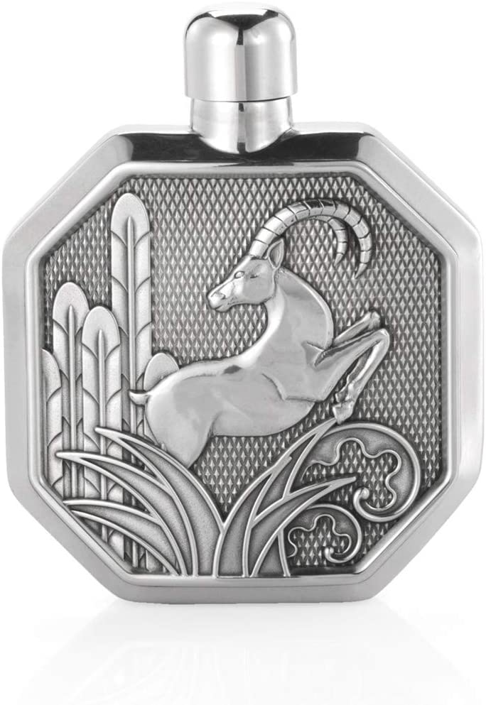 Royal Selangor Hand Finished Savannah Collection Pewter Gazelle Hip Flask SM Gift