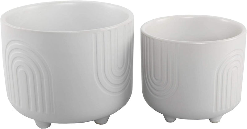 Flora Bunda 6 in & 4.75 in Rainbow Ceramic Footed Planter,Matte White Set of 2