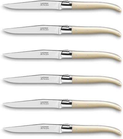 ALAIN SAINT-JOANIS Laguiole Steak Knives with Faux Ivory Resin Handles - Boxed Set of 6