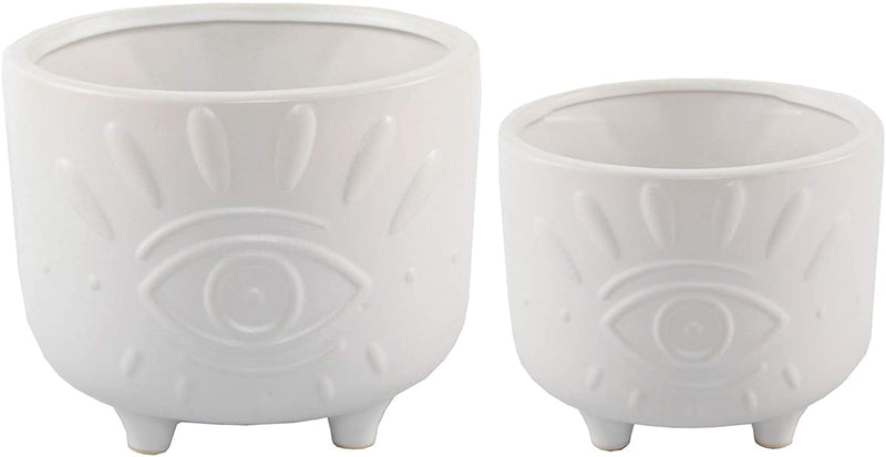 Flora Bunda 6IN & 4.75IN Evil Eye Ceramic Footed Planter,Set of 2, Matte White