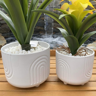 Flora Bunda 6 in & 4.75 in Rainbow Ceramic Footed Planter,Matte White Set of 2