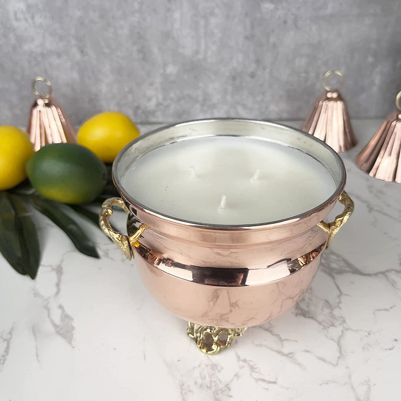 Coppermill Kitchen | Vintage French Inspired Jardiniere Candle | Authentic Copper & Brass | Grapefruit Mint Scented | 3-Wick | 32oz/907g