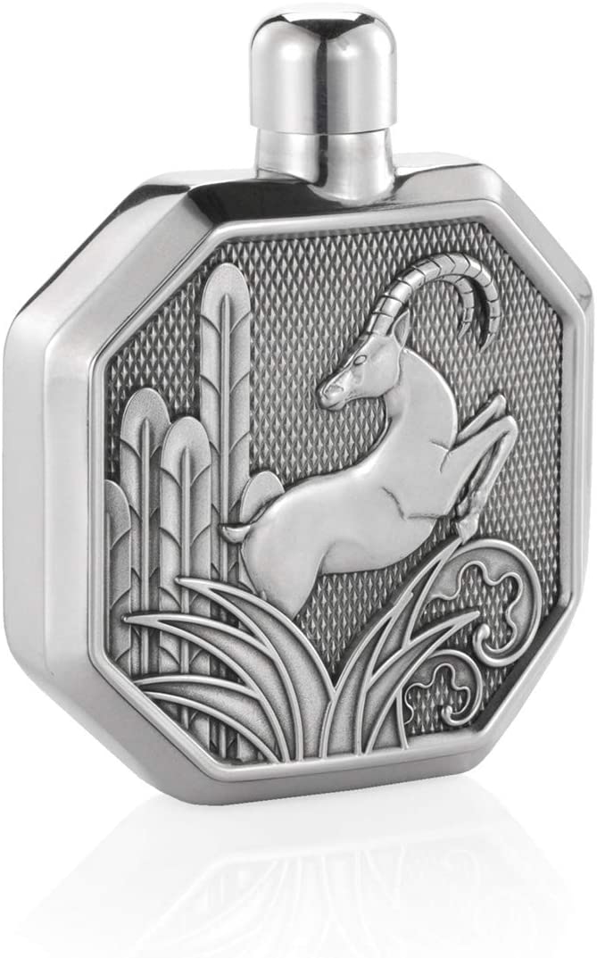 Royal Selangor Hand Finished Savannah Collection Pewter Gazelle Hip Flask SM Gift