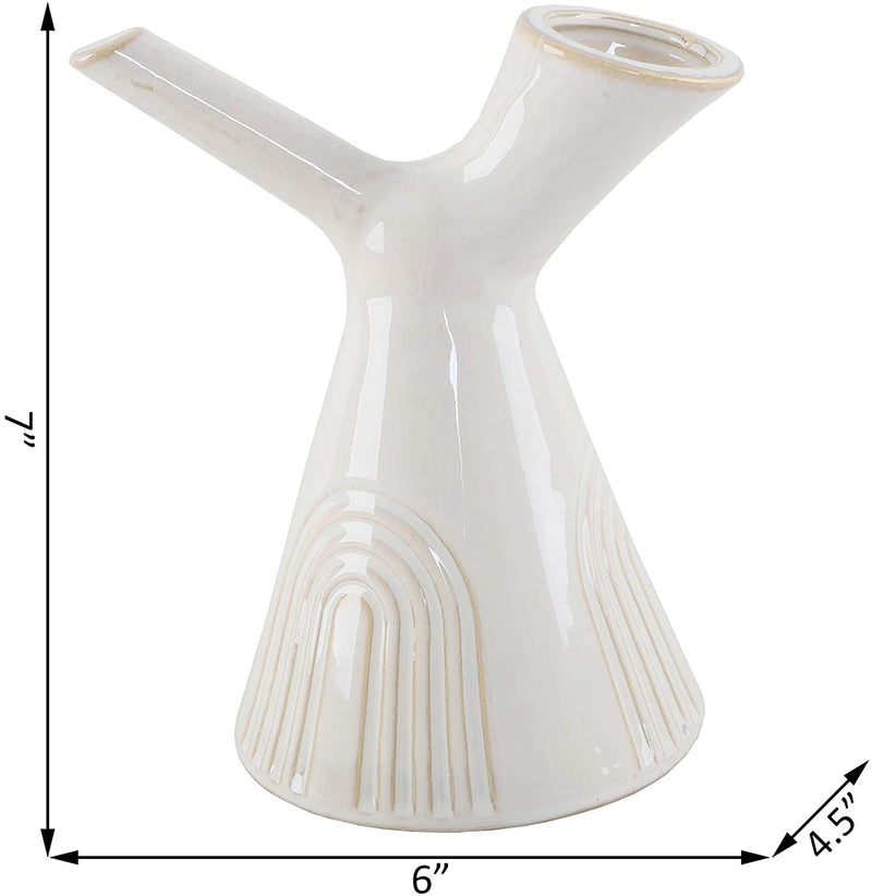 Flora Bunda 7Inch Ivory Rainbow Y Style Ceramic Watering Can for Home Indoor Decoration