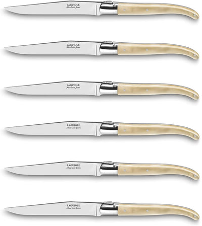 ALAIN SAINT-JOANIS Laguiole Steak Knives with Faux Mother of Pearl Handles - Boxed Set of 6