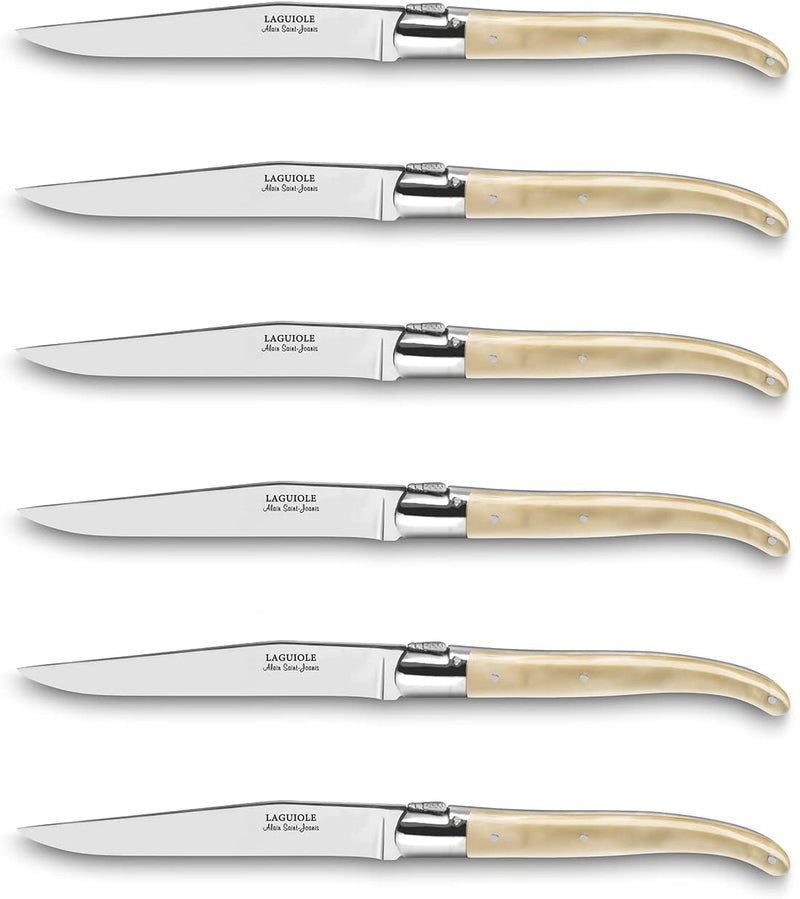 ALAIN SAINT-JOANIS Laguiole Steak Knives with Faux Mother of Pearl Handles - Boxed Set of 6