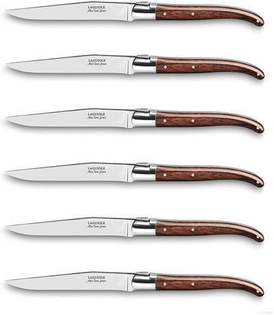 ALAIN SAINT-JOANIS Laguiole Steak Knives with Rio Wood Handles - Boxed Set of 6