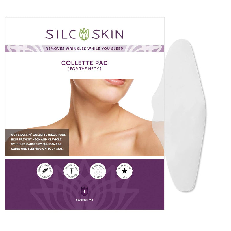 SilcSkin Collette Pad to Correct & Prevent Neck & Collarbone Wrinkles from Sun, Aging, Side Sleeping, Reusable Self Adhesive Medical Grade Silicone, 1 Pad