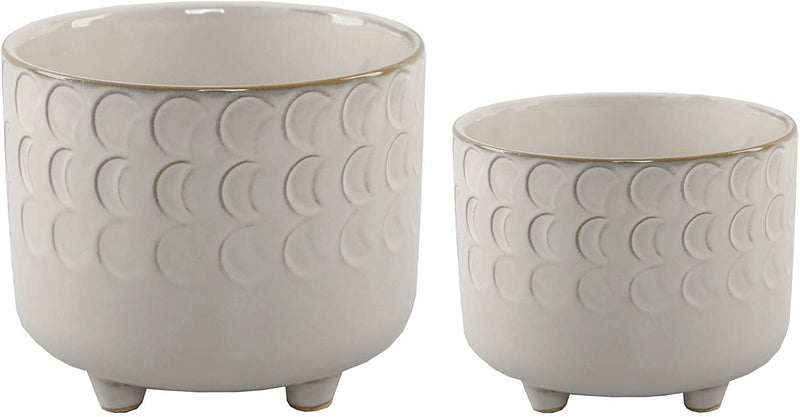 Flora Bunda 6 in & 4.75 in Small Moon Phase Ceramic Footed Planter,Set of 2, Ivory