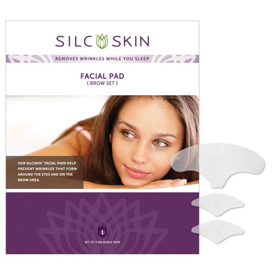SilcSkin Facial Pad Brow Set, Corrects & Prevent Brow Wrinkles & Crow's Feet from Sun Aging Side Sleeping, Reusable Self Adhesive Medical Grade Silicone, 1 Brow Pad, 2 Eye Pads