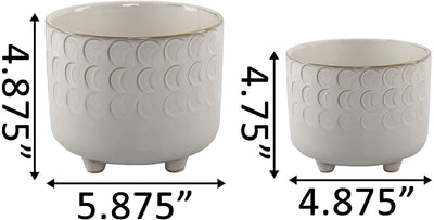 Flora Bunda 6 in & 4.75 in Small Moon Phase Ceramic Footed Planter,Set of 2, Ivory