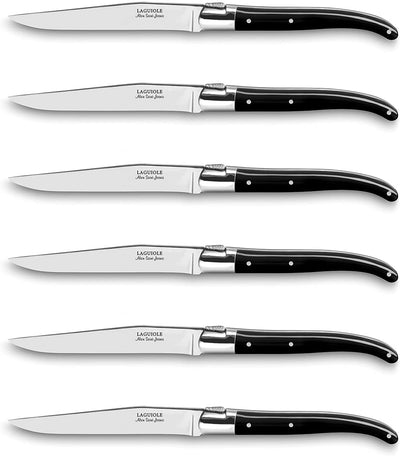 ALAIN SAINT-JOANIS Laguiole Steak Knives with Black Resin Handles - Boxed Set of 6