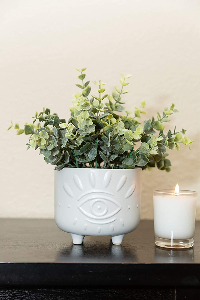 Flora Bunda 6IN & 4.75IN Evil Eye Ceramic Footed Planter,Set of 2, Matte White