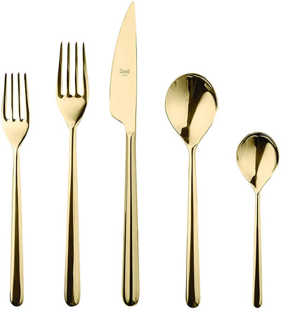 Mepra 108922005 Linea 5 Pcs Place Setting – Gold Tableware, Dishwasher Safe Cutlery, 5 Pieces