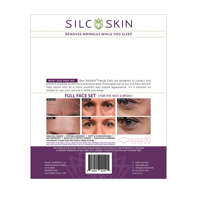 SilcSkin Full Face Set, Corrects & Prevent Face & Brow Wrinkles from Sun Aging Side Sleeping, Reusable Self Adhesive Medical Grade Silicone, 1 Brow Pad, 4 Eye Pads, 2 Multi-Area Pads