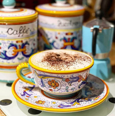 Deruta Italy by Gute | Ricco Deruta Tea Cup | Handcrafted & Handpainted Italian Ceramics | Authentic Italian Pottery Handmade in Deruta, Italy | 6 oz/170 mL