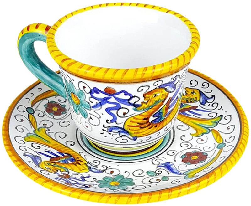 Deruta Italy by Gute | Raffaellesco Espresso Cup & Saucer | Handcrafted & Handpainted Italian Ceramics | Authentic Italian Pottery Handmade in Deruta, Italy | 1.5 oz/45 mL