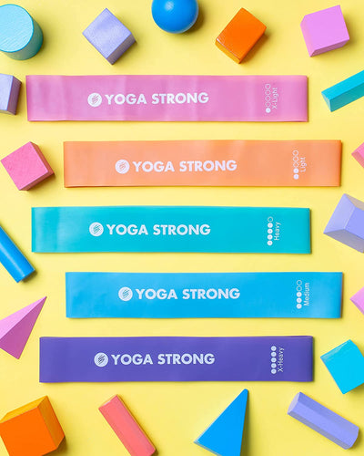 Yoga Strong Mini Workout Bands | 5 Resistance Bands of Different Strengths from X-Light to X-Heavy | Made with 100% Natural Latex