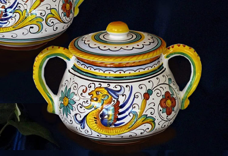Deruta Italy by Gute | Raffaellesco Sugar Bowl | Handcrafted & Handpainted Italian Ceramics | Authentic Italian Pottery Handmade in Deruta, Italy