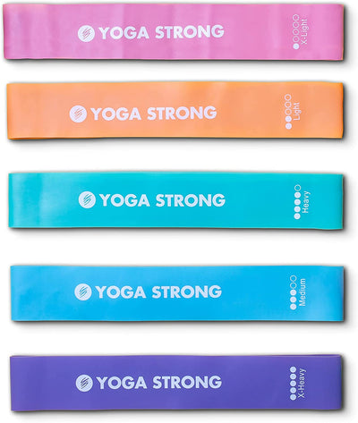 Yoga Strong Mini Workout Bands | 5 Resistance Bands of Different Strengths from X-Light to X-Heavy | Made with 100% Natural Latex