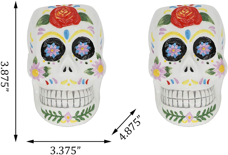 Flora Bunda 4Inch DOD Colorful Skull Planter Pot for Succulents, Candies, Paper pins for Home Office Decorations , Matte Black (no Drainage Hole, no Mess) Set of 2