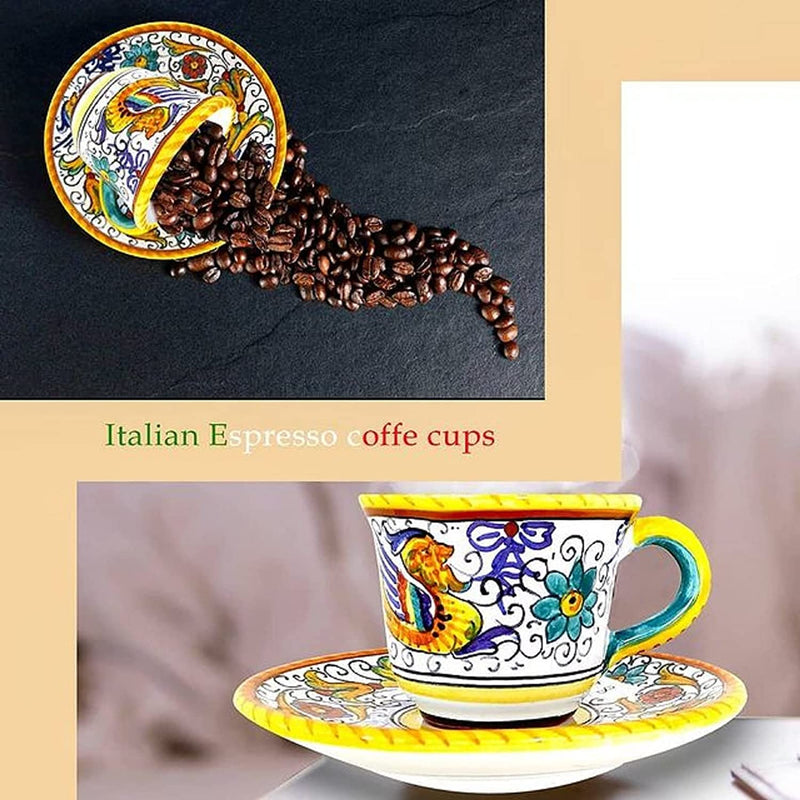 Deruta Italy by Gute | Raffaellesco Espresso Cup & Saucer | Handcrafted & Handpainted Italian Ceramics | Authentic Italian Pottery Handmade in Deruta, Italy | 1.5 oz/45 mL