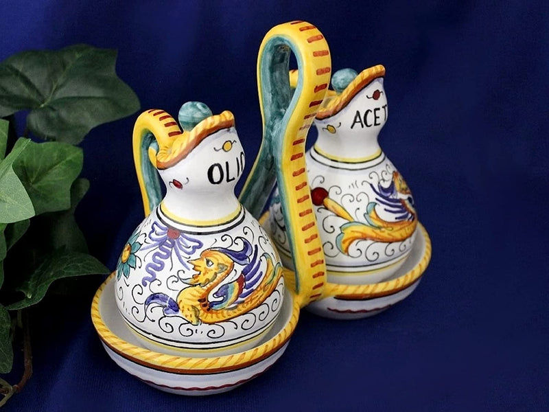 Deruta Italy by Gute | Raffaellesco Oil & Vinegar Set | Handcrafted & Handpainted Italian Ceramics | Authentic Italian Pottery Handmade in Deruta, Italy