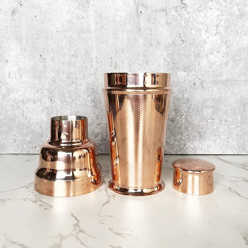 Coppermill Kitchen | Vintage Inspired Cocktail Shaker | Authentic Copper & Brass | 1900s Art Deco Design | Engine Turn Pattern | 2 cups/473 ml