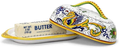 Deruta Italy by Gute | Raffaellesco Butter Dish | Handcrafted & Handpainted Italian Ceramics | Authentic Italian Pottery Handmade in Deruta, Italy