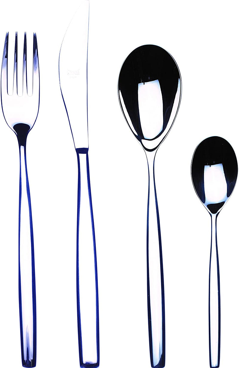 Mepra Stiria Cutlery Set – [24 Pieces Set] Brushed Stainless-Steel Finish, Dishwasher Safe Cutlery