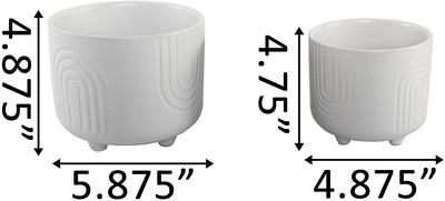 Flora Bunda 6 in & 4.75 in Rainbow Ceramic Footed Planter,Matte White Set of 2