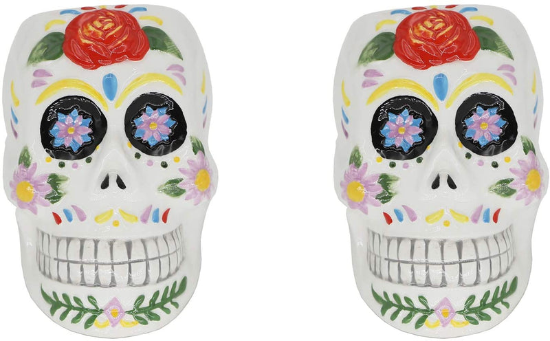 Flora Bunda 4Inch DOD Colorful Skull Planter Pot for Succulents, Candies, Paper pins for Home Office Decorations , Matte Black (no Drainage Hole, no Mess) Set of 2