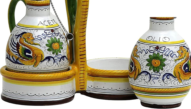 Deruta Italy by Gute | Raffaellesco Oil & Vinegar Set | Handcrafted & Handpainted Italian Ceramics | Authentic Italian Pottery Handmade in Deruta, Italy