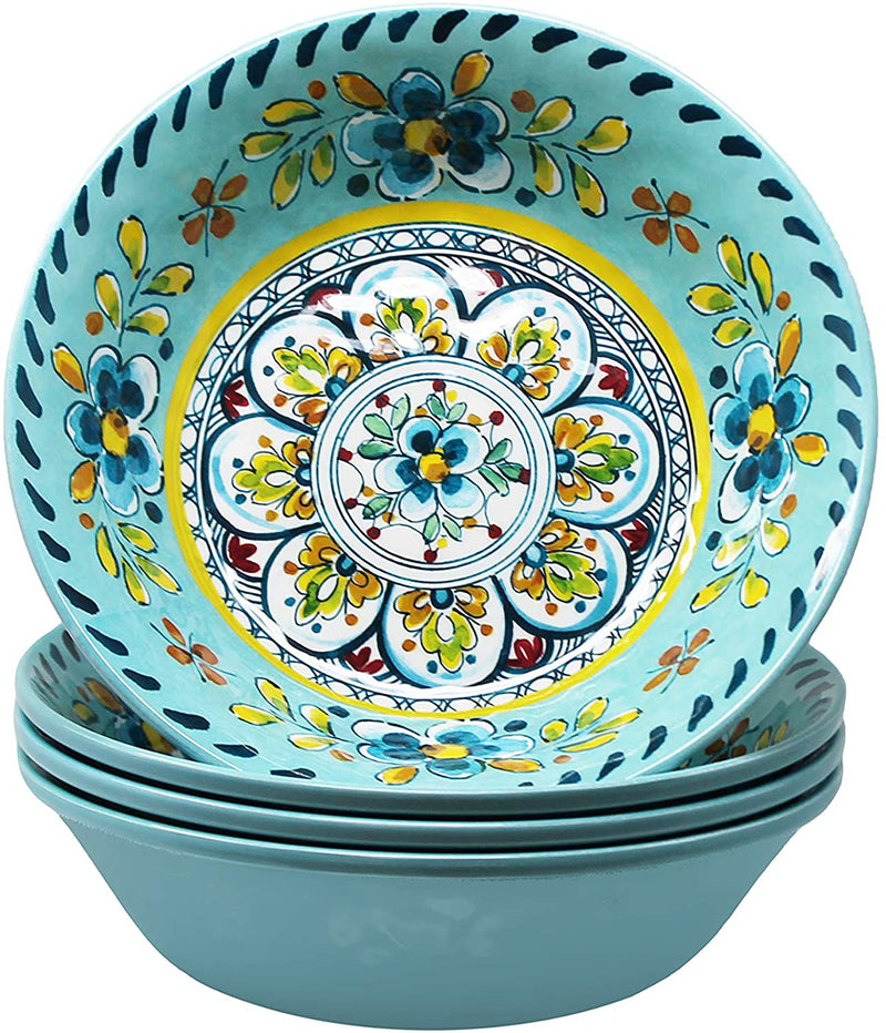 Le Cadeaux Melamine 7.5 Inch Cereal Bowl Set of 4, Mardrid Turquoise