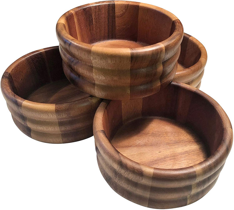 Kalmar Home Acacia Wood Four Individual 6-Inch Ribbed Salad Bowls