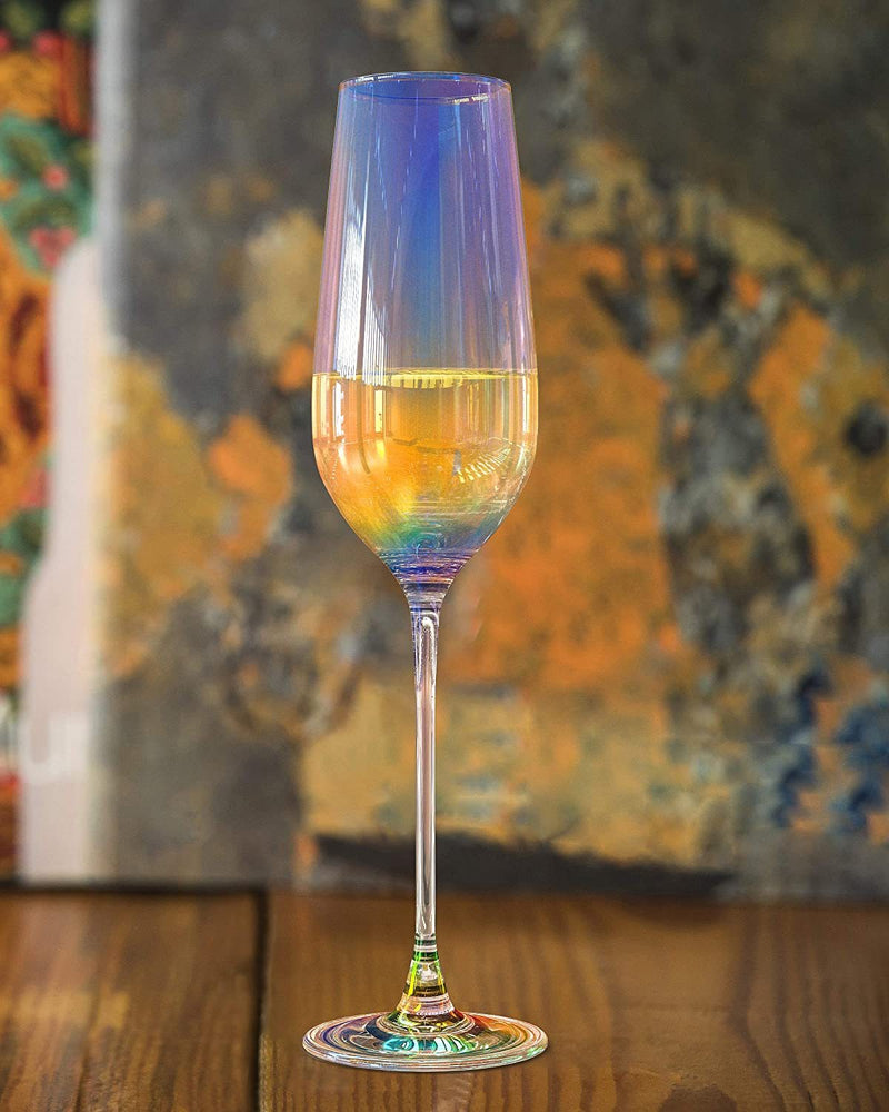 The Wine Savant Champagne Flutes Glasses Set of 4 - Luster Iridescent Glasses - Durable Pearl Color Champagne Glasses Elegant Gift Box