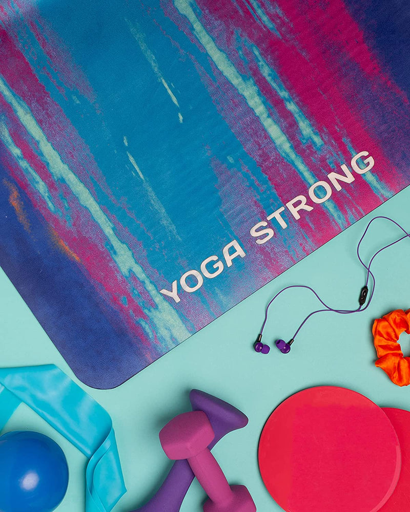 Yoga Strong Sunset Blvd Yoga Mat | Composite Tech & Non-Slip HydroGrip with Microfiber Suede Top Layer | 5mm Extra Strength Support | 72 x 24 inches
