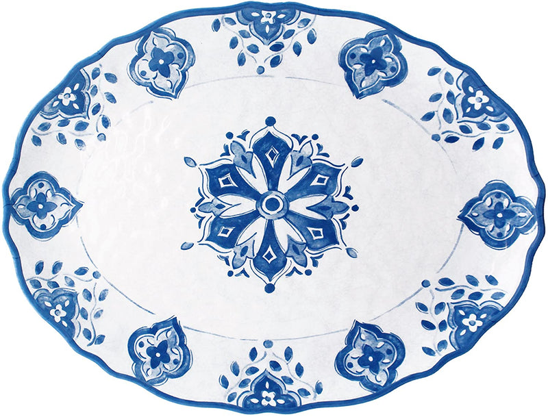 Le Cadeaux Melamine Oval Serving Platter 16 inch, Moroccan Blue