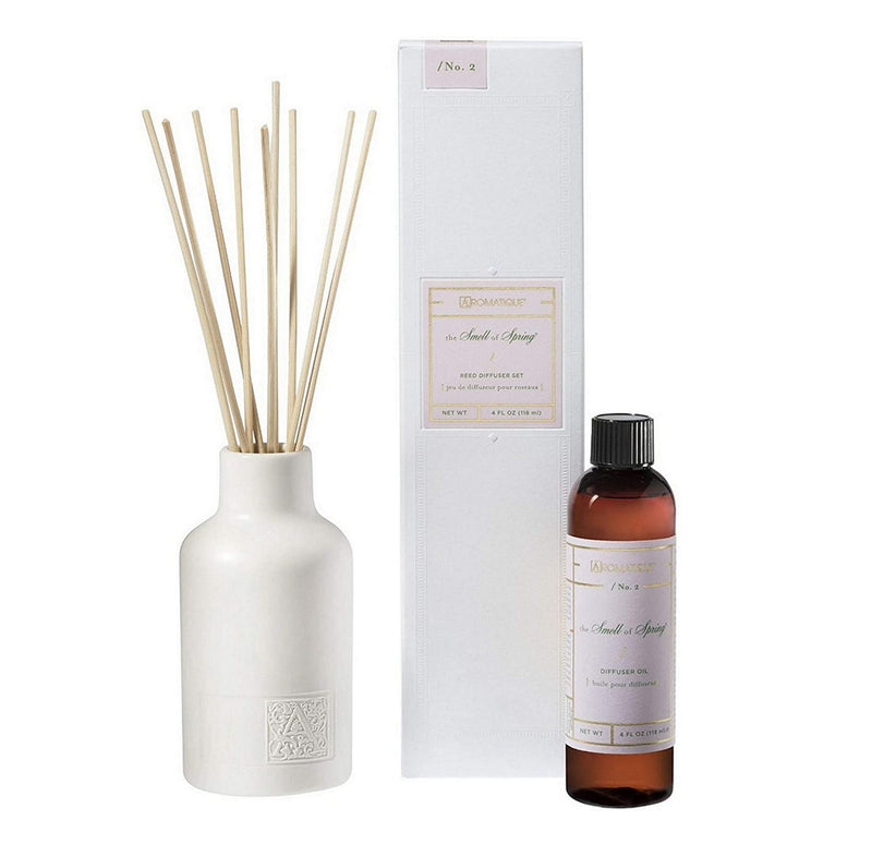 Aromatique THE SMELL OF SPRING Reed Diffuser Gift Set Square Glass Bottle with Medallion