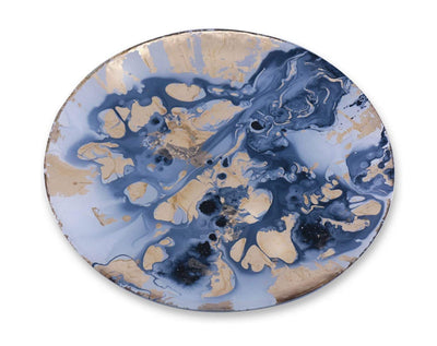 Beatriz Ball New Orleans Glass Blue and Gold Marble Large Round Platter