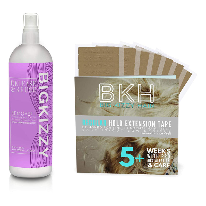 Big Kizzy Release & Reuse Tape Hair Extension Remover & Regular Hold Hair Extension Tape (Bundle)