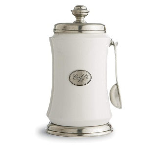 Arte Italica Tuscan Coffee Canister with Spoon, In Shade White