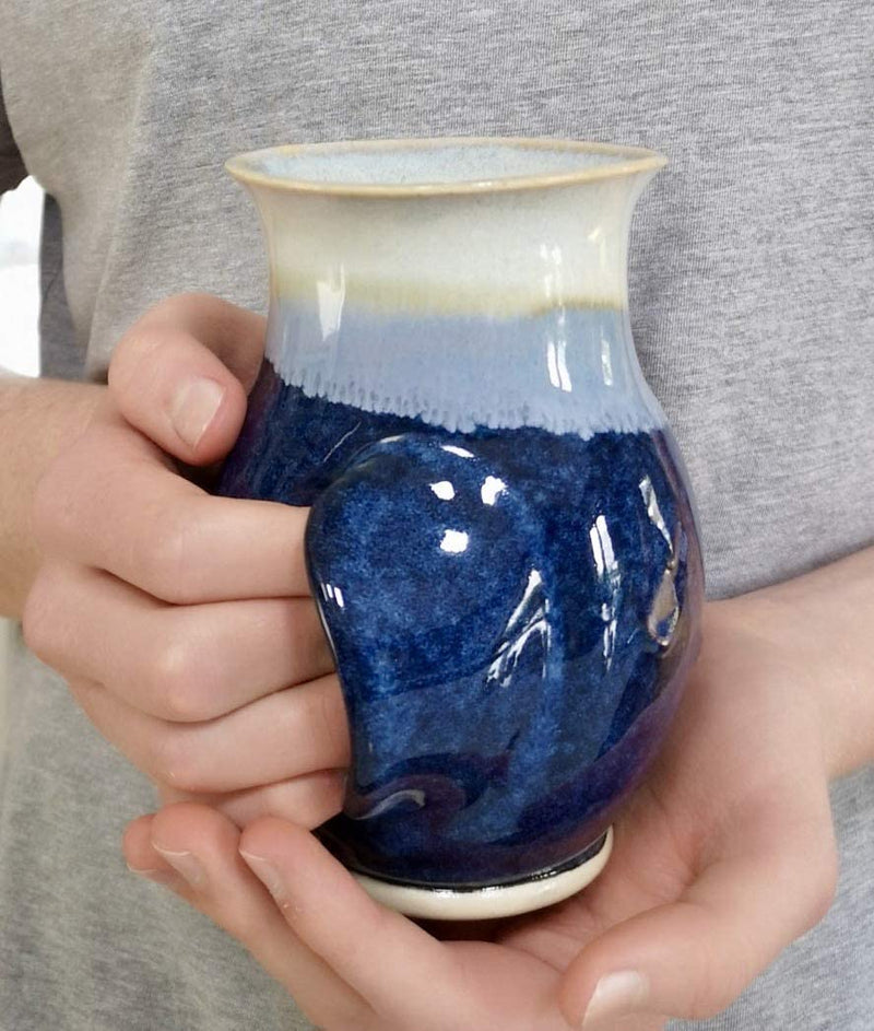 Castle Arch Pottery Hand Warmer Mug 17 Ounces, Right Handed Microwave and Dishwasher Safe Hampton Blue - Left Handed