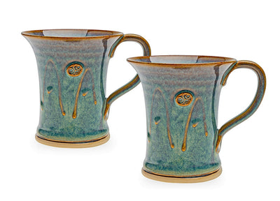 CASTLE ARCH POTTERY Handmade Irish Coffee Tea & Beer Mugs. Set of Two Hand-Thrown Cups - Limited Edition Large (Mountain Green)