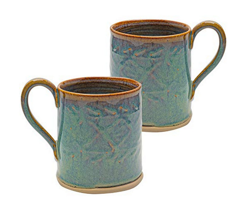 Castle Arch Pottery Oileán Mugs Handmade In Ireland, Ideal For Coffee and Tea, Use For Hot and Cold Beverages, Beautiful Design And Stamp (Green)