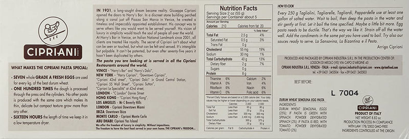 Cipriani Food High Protein 30% Tagliolini Extra Thin Egg White Pasta, 8.82 oz