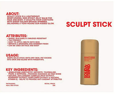 Solid & Striped The Sculpt Stick Everywhere Bronzer - Moisturizing Jelly Balm Tinted Moisturizing Stick for Body .92 oz