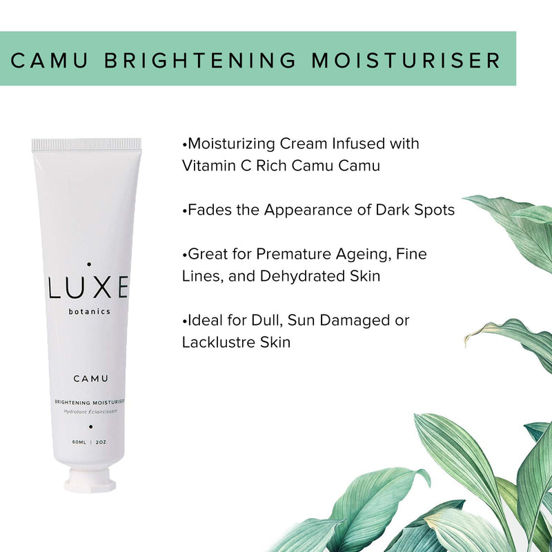 Luxe Botanics Camu Brightening Moisturizer - Helps to Brighten & Even Skintone Organic Camu Camu Berry, Vitamin C, Shea Butter, Avocado and Jojoba Oil (2oz)