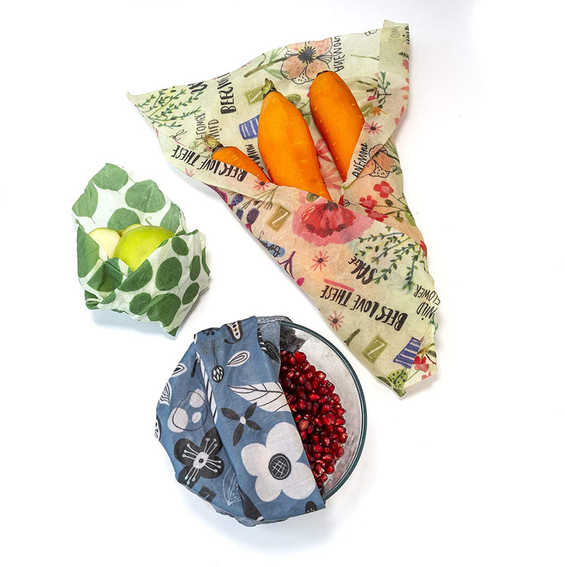 Z Wraps Multi 3-Pack, Reusable Beeswax Food Wrap and Food Storage Saver, Alternative to Plastic Wrap, Sustainable, Eco-Friendly Beeswax Food Wraps - Small, Medium, Large (Leafy/Petals/Bees)