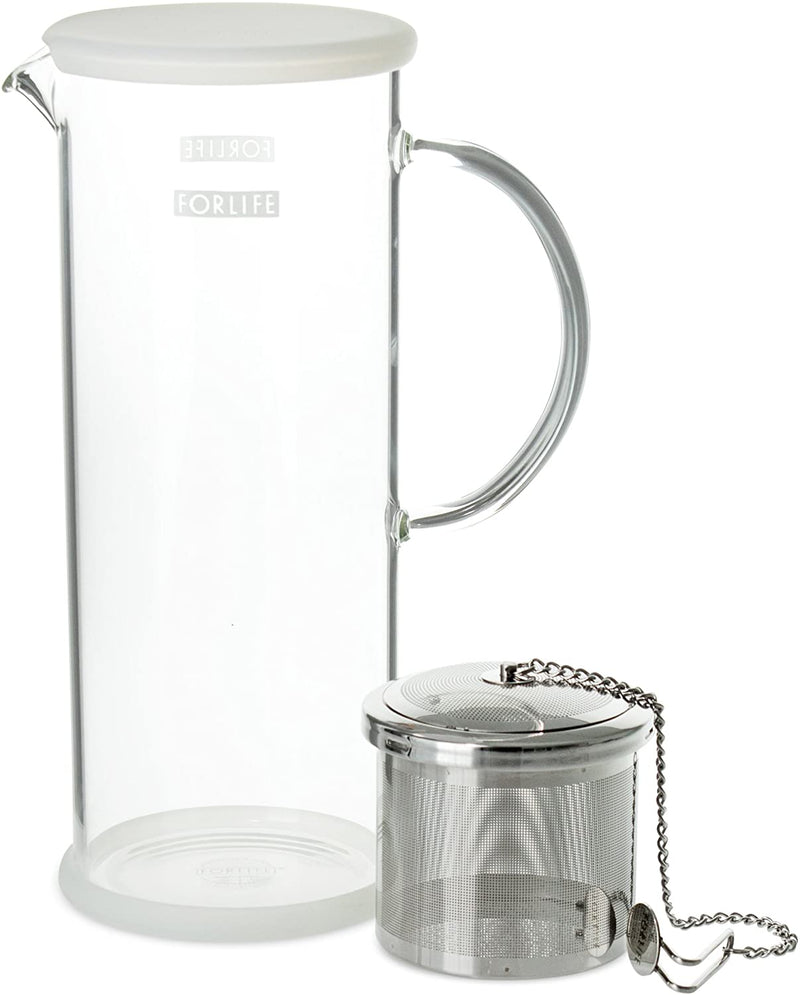 FORLIFE LUCENT Glass Iced Tea Jug with Capsule Infuser, 48-Ounce, Frost